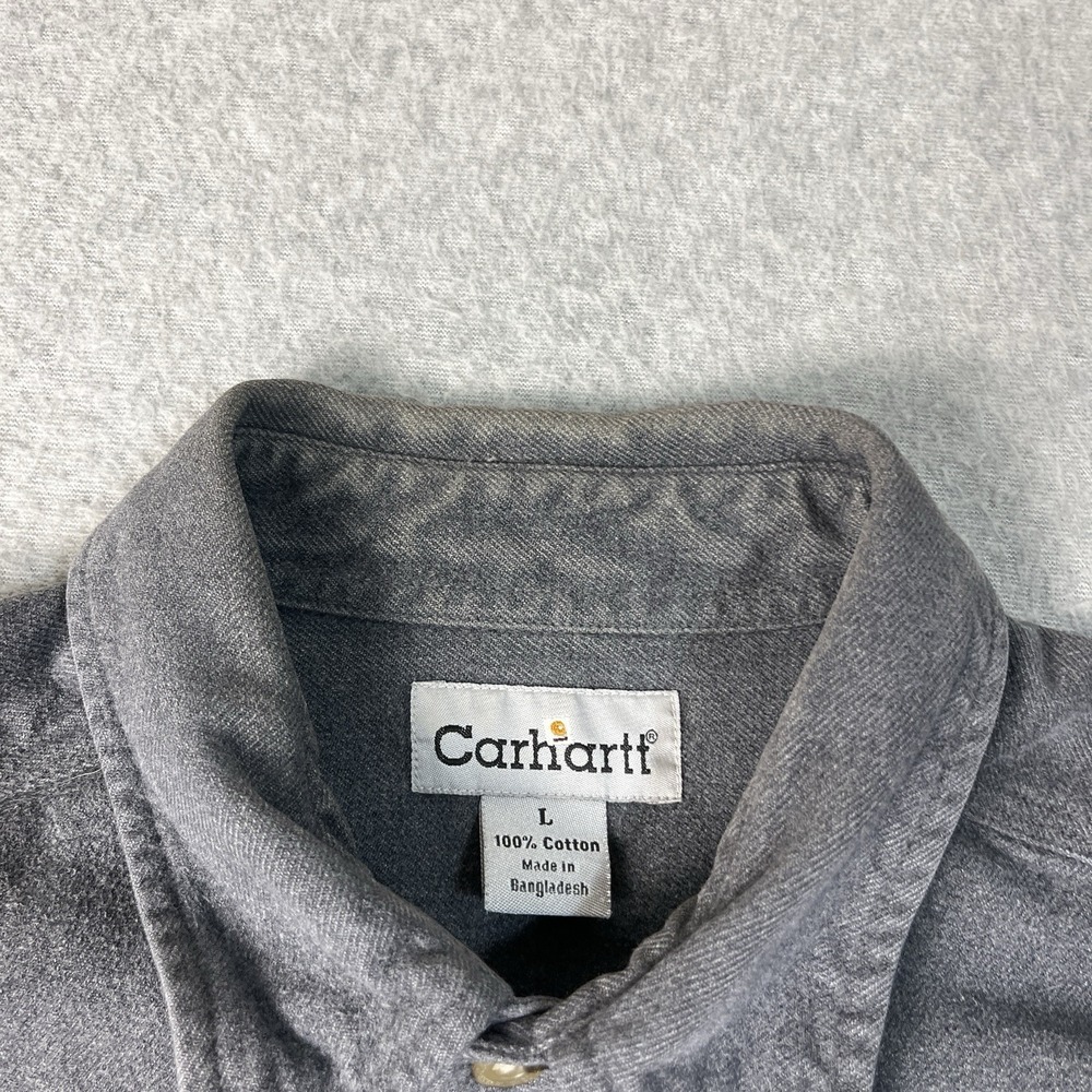 Carhartt Shirt Mens Large Gray Flannel Heavyweight Button Up Cotton Workwear LS - Picture 6 of 12